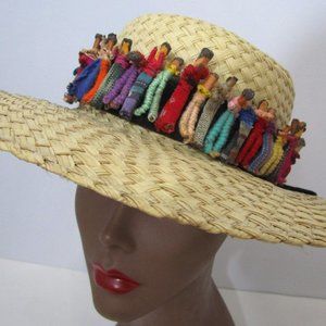 Natural Texture Straw Brim Hat Handcrafted Doll Family Vaca Sun Vaca